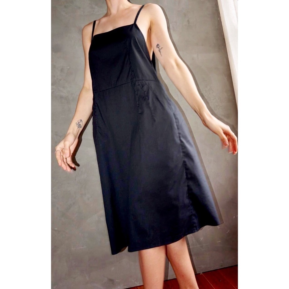 PRADA 90s Black Slip Dress - Cotton Apron Pinafore